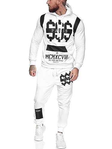 OneRedox Herren Trainingsanzug Jogginganzug Sportanzug Modell 608 (XXL, Weiß) von OneRedox