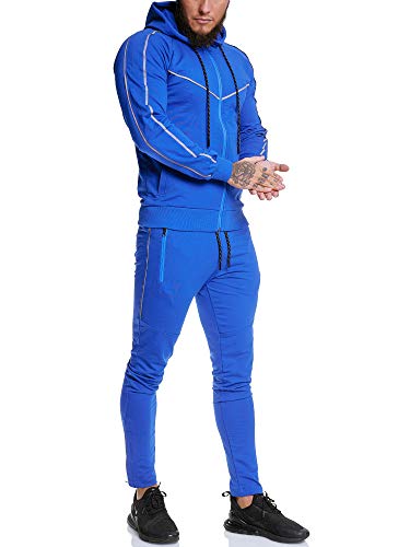 OneRedox | Herren Trainingsanzug | Reflektor Jogginganzug | Sportanzug | Jogging Anzug | Hoodie-Sporthose | Jogging-Anzug | Trainings-Anzug | Jogging-Hose | Modell JG-13106 Blau S von OneRedox