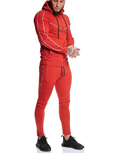 OneRedox | Herren Trainingsanzug | Reflektor Jogginganzug | Sportanzug | Jogging Anzug | Hoodie-Sporthose | Jogging-Anzug | Trainings-Anzug | Jogging-Hose | Modell JG-13106 Rot L von OneRedox