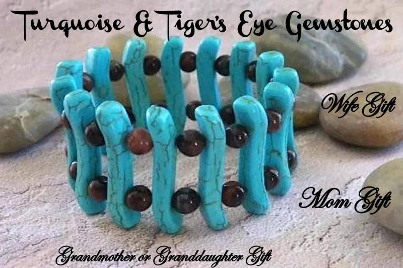Tigerauge & Türkis Howlith Stretch Armband Boho Cuff Tigerauge & Türkis Howlith Stretch Armband Boho Cuff von OneRuralGrl