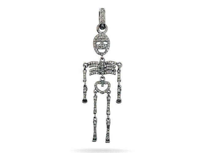 sterling Silber, Pave Diamant Beweglicher Skelett Anhänger, | 2475-Dpl von OneSourceGems