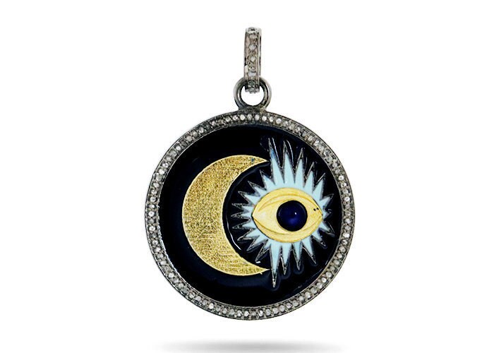 sterling Silber, Pave Diamond Mond Und Evil Eye Anhänger, | 4115-Dem von OneSourceGems