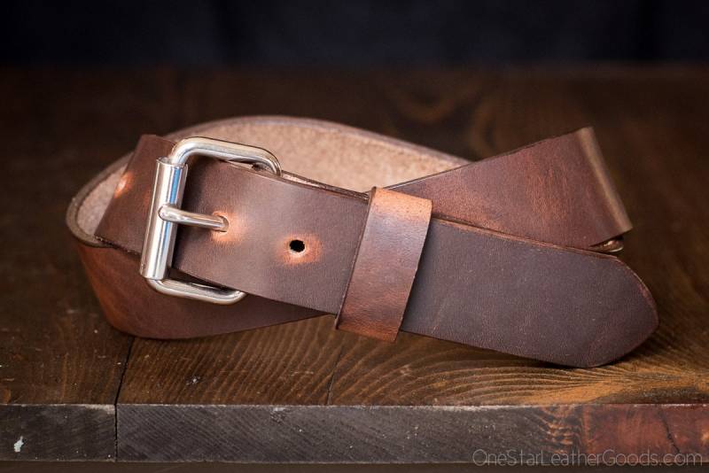 Gürtel Nach Maß, 3, 5 cm Breit, Horween Dublin Leder, Ferse Bar Schnalle - Nussbraun von OneStarLeatherGoods