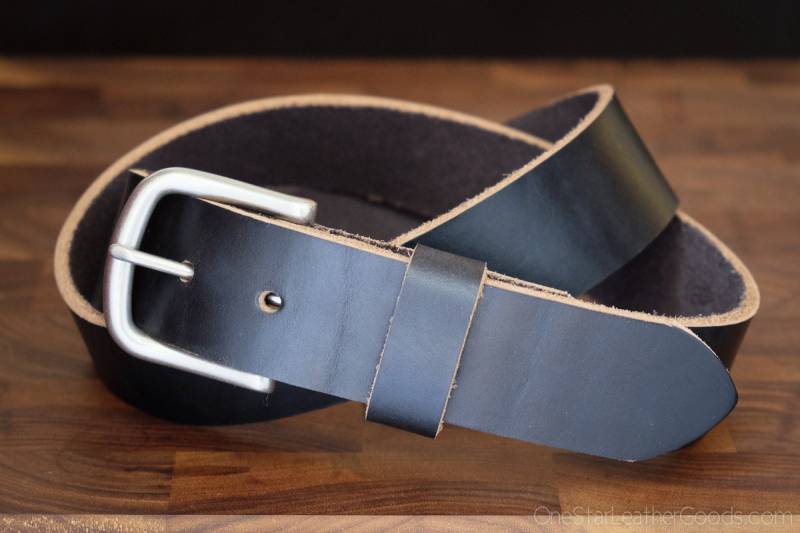 Massiver Gürtel - 4 cm Breite Horween Chromexcel Leder Fersensteg Schnalle Schwarz Chrom von OneStarLeatherGoods