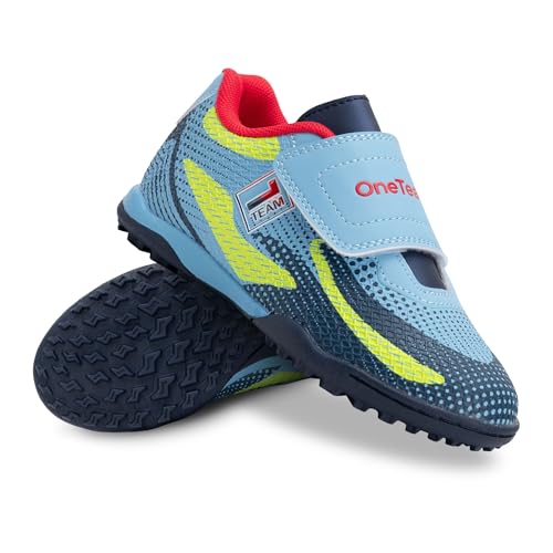 OneTeam Robero Junior TF Football Turf Schuh - PU-Obermaterial, Mesh-Futter, Eva-Einlegesohle, Klettverschluss, Non-Marking Turf Sohle, genäht, leicht, Größe 27 von OneTeam