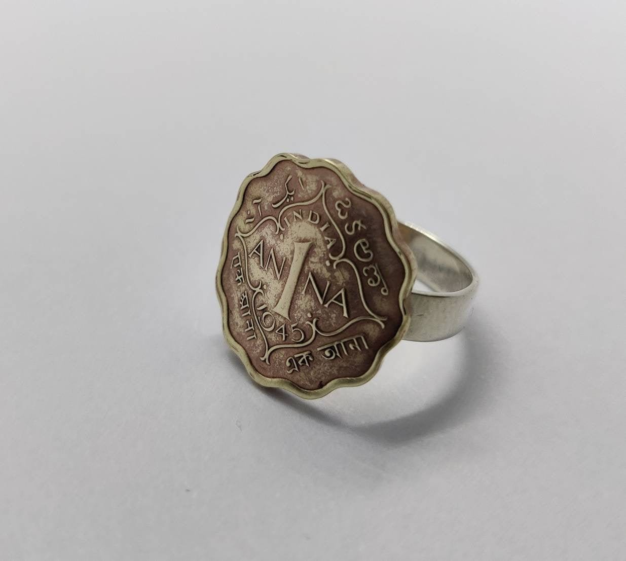Handgemachte British India Anna Münze Ring Sterling Silber Band Vintage Schmuck Handgemachte British India Anna Münze Ring Sterling Silber Band Vintage Schmuck von OneTreeCoinJewelry