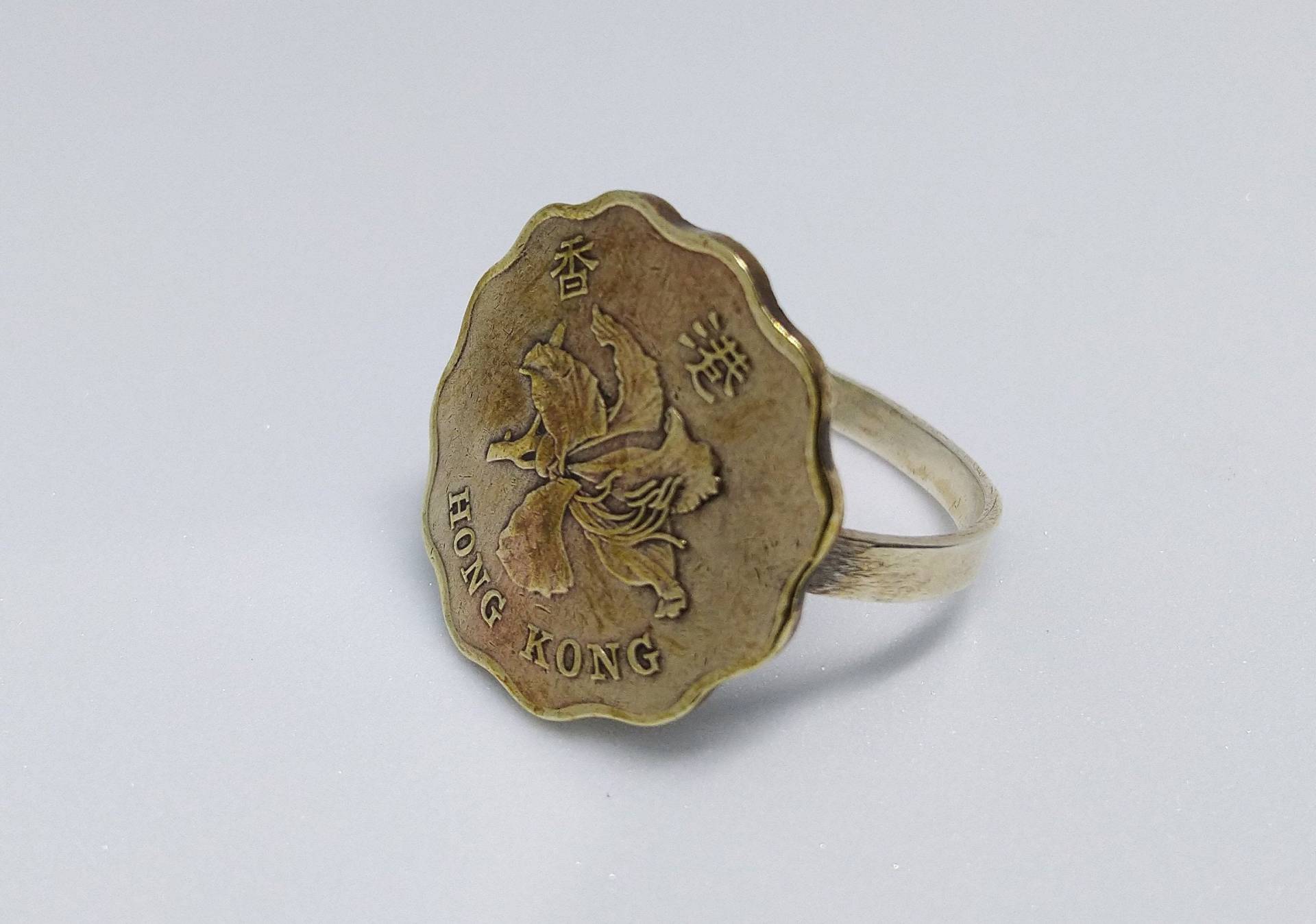 Handgemachter Hong Kong Orchideenring - Sterling Silber Band Vintage Schmuck von OneTreeCoinJewelry