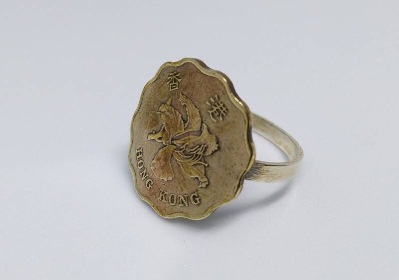 Handgemachter Hong Kong Orchideenring - Sterling Silber Band Vintage Schmuck von OneTreeCoinJewelry