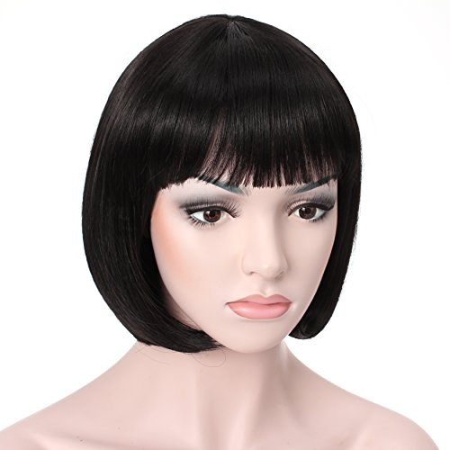 Onedor 26cm kurze gerade Haare Flapper Cosplay Bob Perücke für Frauen - Mehrere Farboptionen (Schwarz) von Onedor