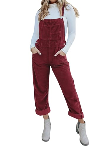 Onedreamer Damen Cord-Overall Latzhose, verstellbare Träger, Baggy, Lätzchen, Cord-Overall mit Taschen, burgunderfarben, X-Large von Onedreamer