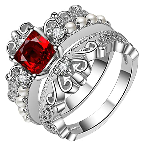 Onefeart Platiniert Ring Für Damen Platz Zirkonia Krone Form Zwei Stück Mode geschmackvoll Ring vorschlagen Weißes Gold Größe 57 (18.1) von Onefeart