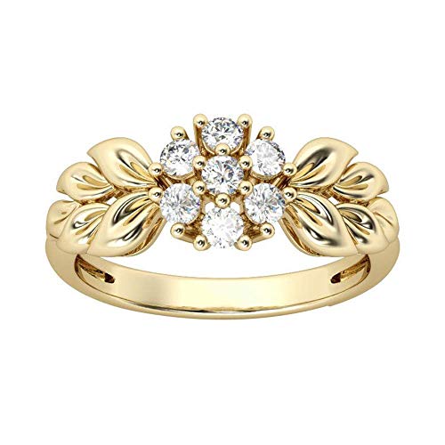 Onefeart Rostfreier Stahl Frauen Ring Runden Zirkonia Blume Gestalten Anmutig Stil Ring vorschlagen Gold 52(16.6) von Onefeart