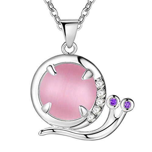 Onefeart Sterling Silber Anhänger Halskette für Frauen Mädchen Rosa Opal Schnecken Anhänger 45cmX22X19MM von Onefeart