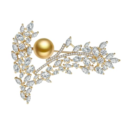 Onefeart Vergoldet Broschen Für Frauen Mädchen Oval Kubischer Zirkonia Blume Perlen Design 41.3X53.9MM Gold von Onefeart