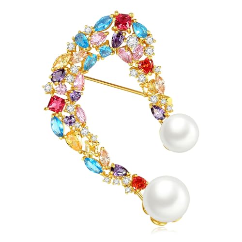 Onefeart Vergoldet Broschen Für Frauen Mädchen Runden Perle Einzigartig Note Design 57X57MM Gold von Onefeart