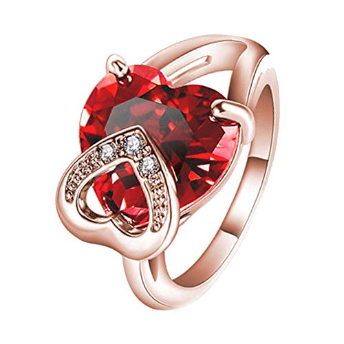 Onefeart Weißes Gold überzogen Frauen Ring Herz Cubic Zirkonia Herz Gestalten Elegant Dame Stil Vorschlag Ring Rose Gold rot Größe 60 (19.1) von Onefeart