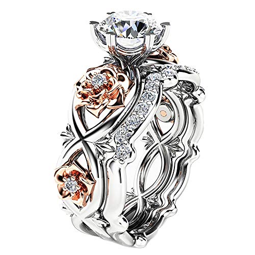 Onefeart Weißes Gold überzogen Frauen Ring Runden Cubic Zirkonia Rose Gestalten Punk-Stil Verlobungsring Weißes Gold Größe 49 (15.6) von Onefeart