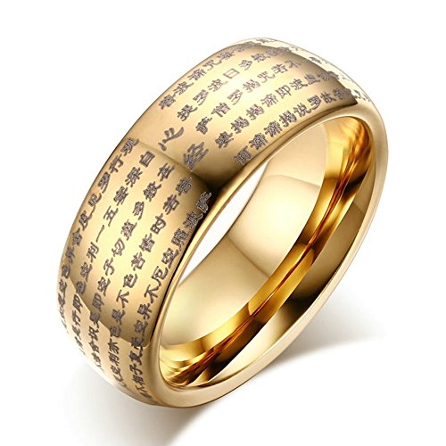 Onefeart Wolfram Ring Für Damen Verlobungsring Herren Chinesischer Stil Buddhismus Schrift 8MM Gold 62 (19.7) von Onefeart