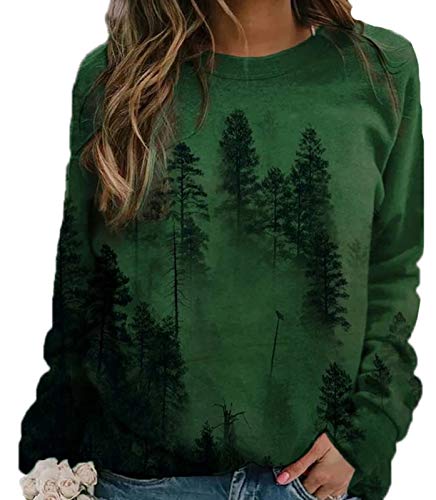 Damen O-Neck Loose Fit Hoodies Langarm Bäume Wald Print Shirt Casual Funny Hooded für Herbst Winter von Oneforus