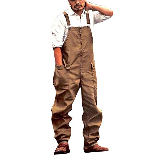 Herren Classic Latzhose, locker sitzende Seitentaschen Baggy Overall Hosenträgerhose Onesie Jumpsuits Cargo von Oneforus