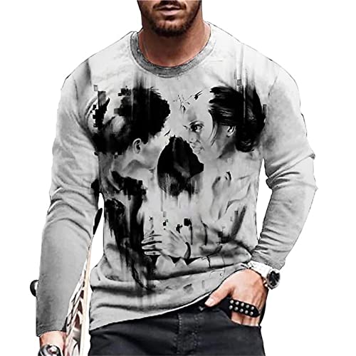Herren Langarm T-Shirt Mit Totenkopf Print - Personality Fashion Rundhals Shirt von oneforus