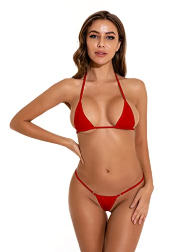 Oneheekini Mini-Mikro-Bikini für Damen, charmanter, sexy Neckholder-BH und G-String-Unterteil im Set, Rot/Ausflug, einfarbig (Getaway Solids), Einheitsgröße von Oneheekini