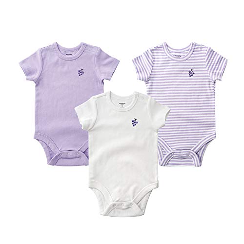 Baby Strampelanzug Einteiliger Kurzarm 100% Baumwolle Baby Bodysuits Strampler Schlafoverall 3er Pack Unisex Jungen Mädchen Natur Bio Weich für 0-24 Monate (Lila, 90cm) von Oneiric P