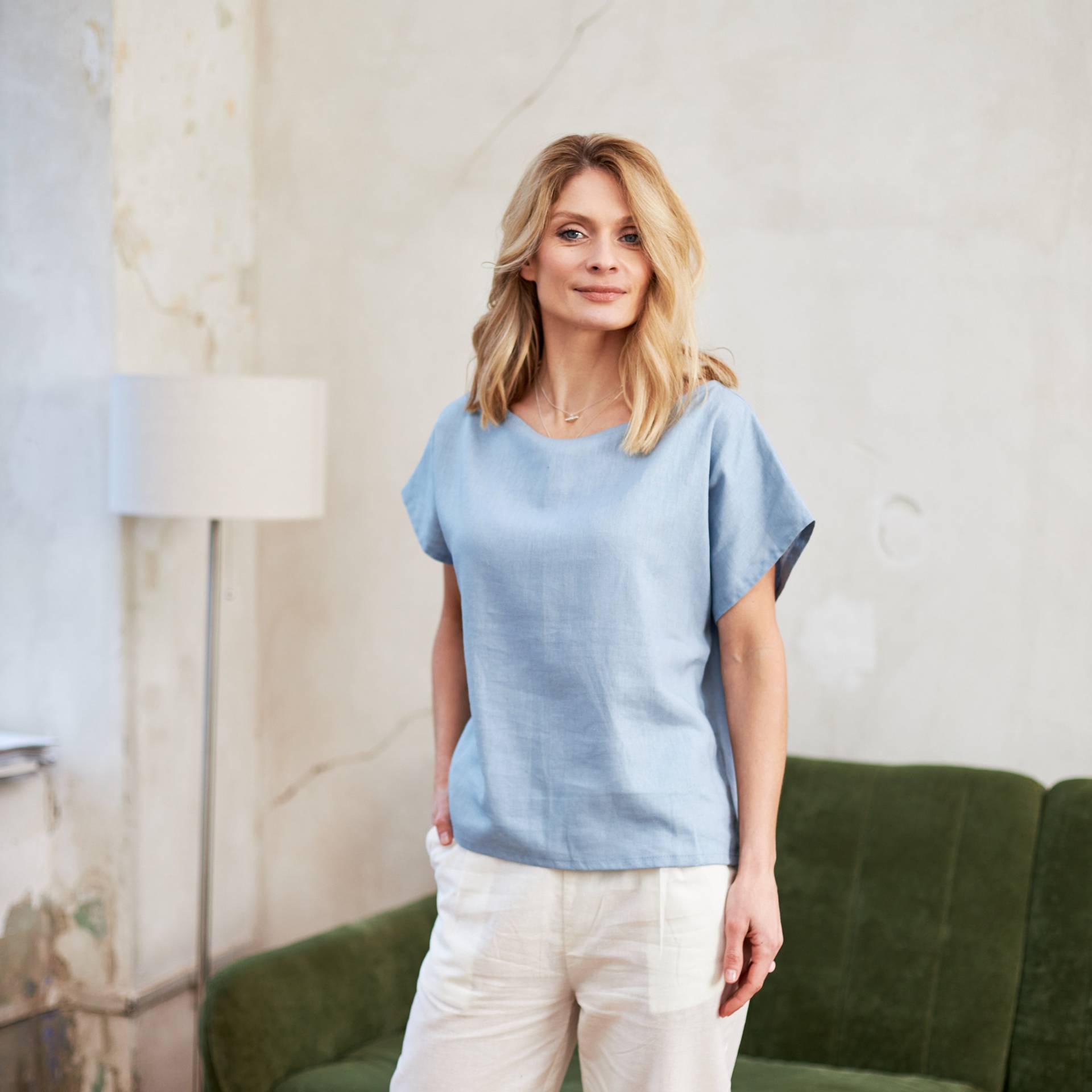 Lässiges Leinen Top, Kurzarm Leinenbluse, Leinenhemd Frauen, Reines Leinenhemd, Blaues Blaue Leinenbluse von OnelovebrandUA