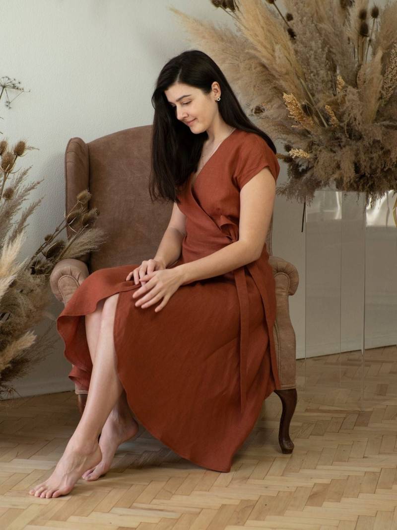 Leinen Maxikleid, Leinen Kleid, Leinen Bio Gürtelkleid, Leinen Wickelkleid, Leinen Wickelkleid von OnelovebrandUA