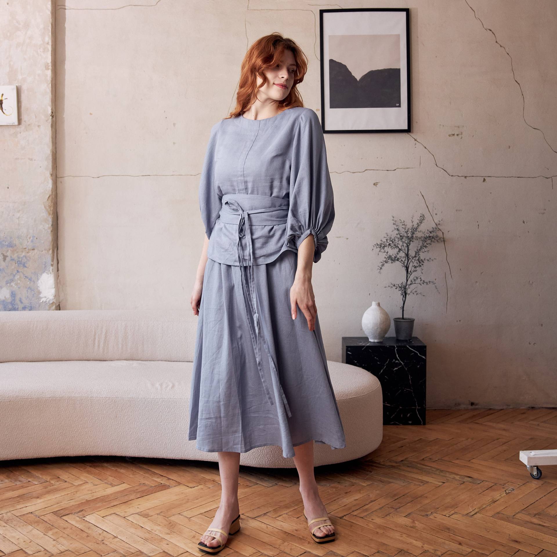 Leinen Rock Set, Zweiteiler Und Top, Top Anzug, Kleid Lange Ärmel, Midi Leinenkleid von OnelovebrandUA