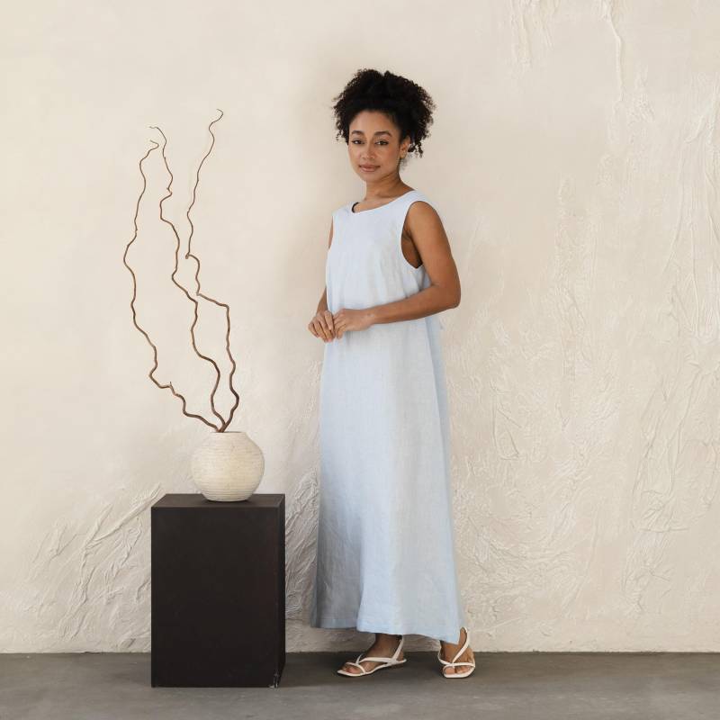 Leinenkleid Im Rücken Binden, Natürliches Leinenkleid, Leinen-Sommerkleid-Frauen, V-Rücken-Kleid, Sommer-Leinenkleid, Langes Leinenkleider Plus Größe von OnelovebrandUA