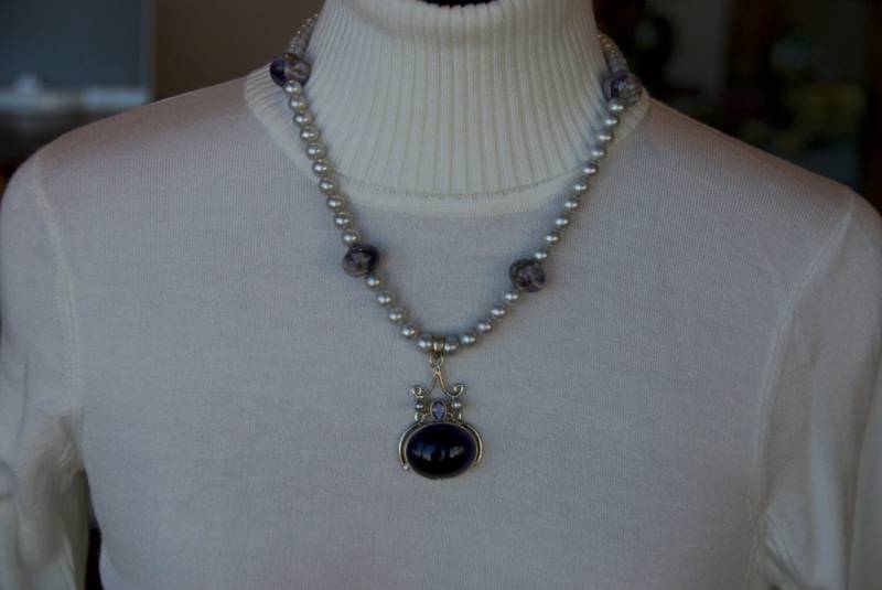 Perle Und Amethyst Halskette Sterling Silber Perle Und Amethyst Halskette Sterling Silber von OneofaKindGemsJewels