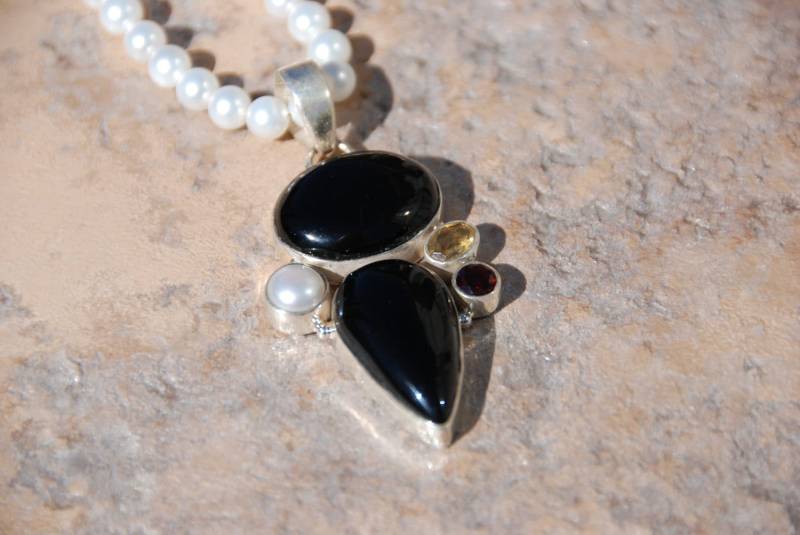 Perlen Halskette, Black Onyx Und Perle Collier, Perlenkette, Schmuck, Pearl Perlen Halskette, Black Onyx Und Perle Collier, Perlenkette, Schmuck, Pearl von OneofaKindGemsJewels