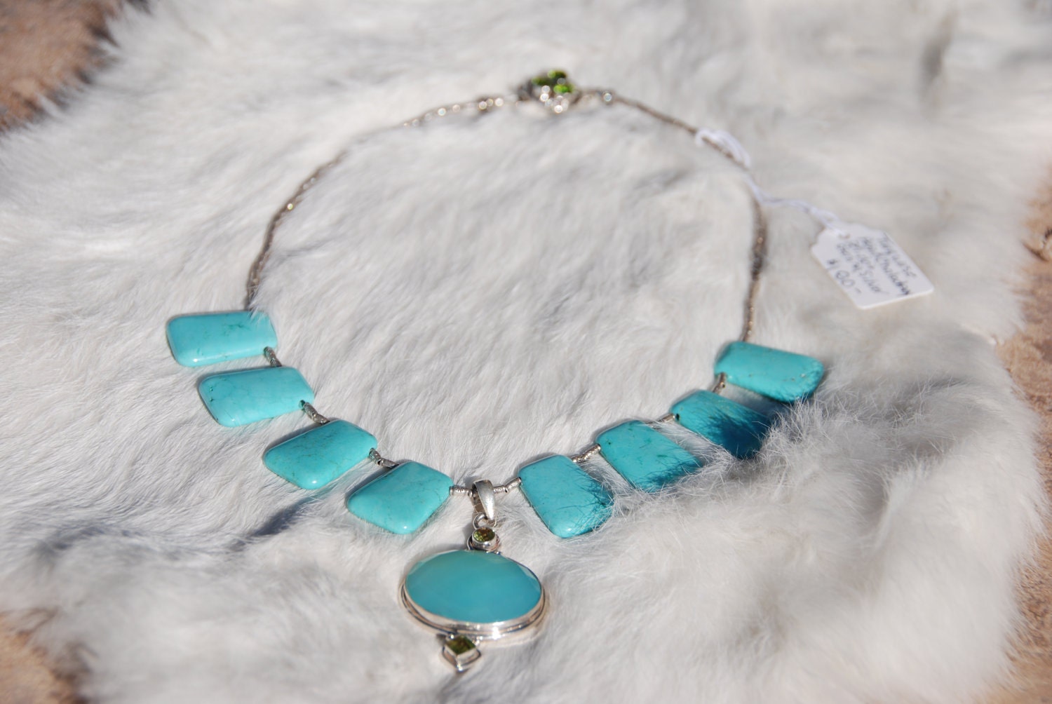 Türkis Perlen Halskette Mit Aqua Chalcodony Anhänger, Handgemachte Perlen Halskette, Einzelstück Halskette Türkis Perlen Halskette Mit Aqua Chalcodony Anhänger, Handgemachte Perlen Halskette, Einzelstück Halskette von OneofaKindGemsJewels