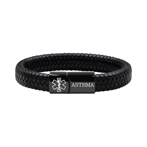 Oneress ASTHMA Armband, Individuelles Medizinisches ID-Armband, Stilvolles ASTHMA-Warnarmband Für Männer & Frauen YA5551-Schwarz ASTHMA von Oneress
