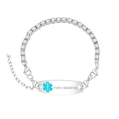 Oneress Damen Medizinisches ID-Armband - Stilvoller Graviertes Notfall-Gesundheitsschmuck Mit Stern-des-Lebens-Symbol, Langlebiges Reisesicherheitsarmband YA6001-BaiLan-TYPEI von Oneress