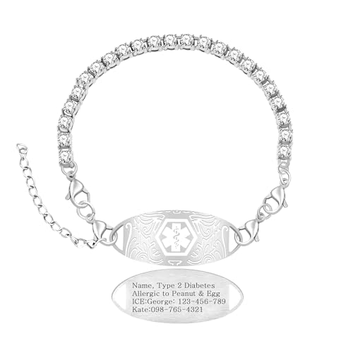 Oneress Edelstahl Medizinisches Alarmarmband - Personalisierter Notfall-ID-Schmuck Mit QR-Code, Alltagsarmband Mit Medizinischem Symbol Für Damen YA6004-BaiBai-DIY von Oneress