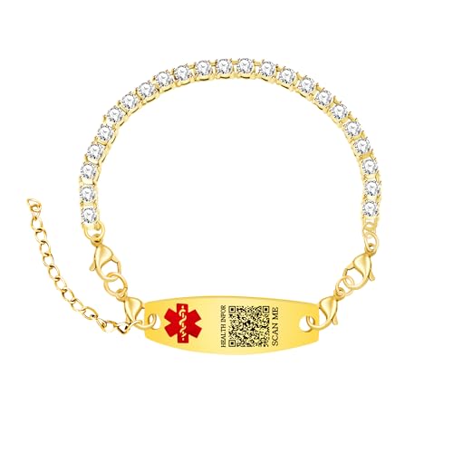 Oneress Elegantes Medizinisches Alarm-Tennisarmband - Personalisierter Lasergravierter ID-Schmuck Mit Verborgener Botschaft, Stilvolles Notfallarmband YA6001-QR von Oneress