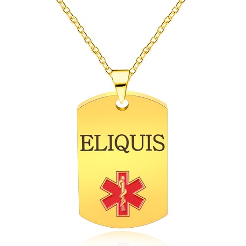 Oneress Eliquis‑Kette, Goldplattierter Lupus‑Awareness‑Anhänger, Herzschrittmacher‑Alarm‑Tag Für Chronisch Kranke YA5217 Gold ELIQUIS von Oneress