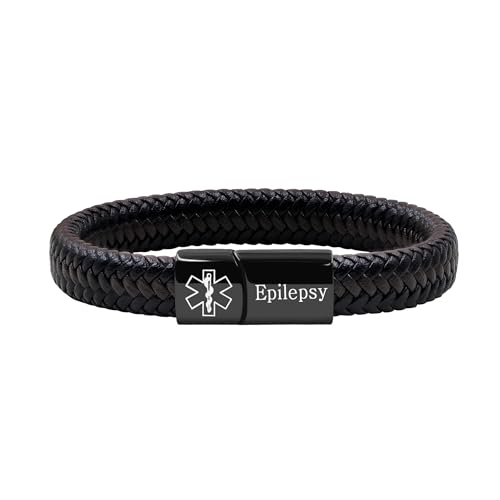 Oneress Epilepsie-Armband, Graviertes Medizinisches ID-Band, Individuelles Gesundheitsinfo-Armband Für Diabetes- & Allergie-Warnungen YA5551-Schwarz & Braun Epilepsie von Oneress