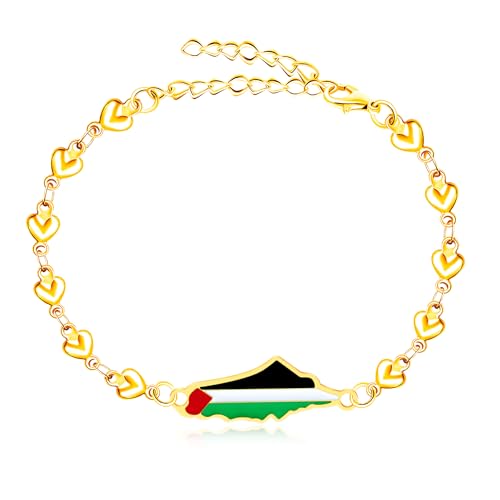 Oneress Gaza-Unterstützungsarmband, Goldbeschichteter Widerstandsschmuck, Palästinensisches Stolz-Symbolschmuck, Emaille-Herzkarte, Politisches Modeaccessoire, Solidaritätsgeschenk YA5212 Gold von Oneress