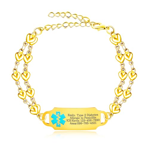 Oneress Goldenes DIY Armband Lasergravierte Schlaganfall & Schwangerschaft Warnung Einstellbarer Medizin Tag Personalisierter Gesundheits Schmuck Damen YA5200 Gold DIY von Oneress