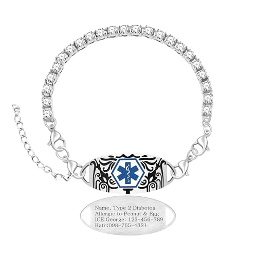 Oneress Graviertes Medizinisches Alarmarmband - Robustes Edelstahl-Notfall-ID-Schmuck Mit Verstellbarem Design, Modisches Armband Mit Medizinischem Symbol YA6004-BaiLan-DIY von Oneress