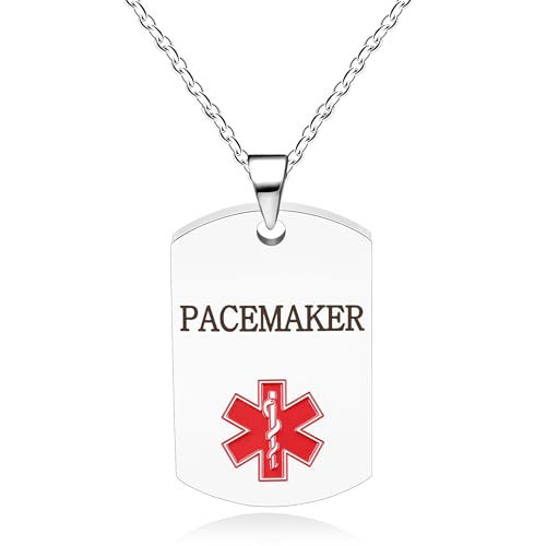 Oneress Herzschrittmacher Alarmkette, Platinbeschichteter Personalisierter Notfallanhänger, Hypoallergener Gesundheits-Tag Für Frauen YA5217 Weiß SCHRITTMACHER von Oneress