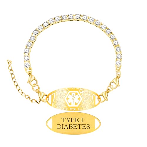 Oneress ICE Medizinisches Armband - Funktionaler Notfall-ID-Schmuck Mit Stern-des-Lebens-Symbol, Graviertes Notfallarmband Für Damen YA6004 Gold TYPEI von Oneress