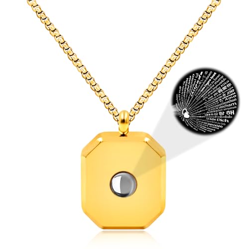 Oneress Ich Liebe Dich Projektions-Halskette, Versteckter Liebesbotschaft Anhänger, Romantischer Schmuck Für Sie, Geschenkbox Inklusive YA5222 Gold von Oneress