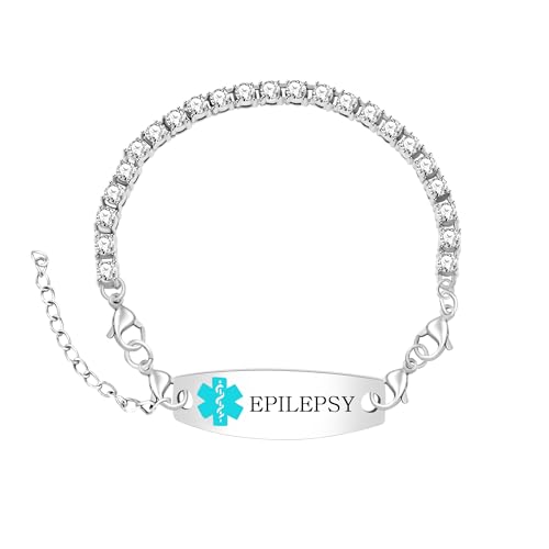 Oneress Individuelles Medizinisches ID-Armband - Verstellbarer Edelstahl-Notfallschmuck Für Damen, Graviertes Epilepsie- & Allergie-Alarmarmband YA6001-BaiLan-EPILEPSY von Oneress