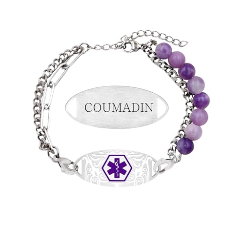 Oneress Lepidolith Coumadin Armband Minimalistischer Notfall Naturstein Spirituelles Wohlbefinden Perlen Edelstahl ID Erdende Energie YA5493 Lepidolite COUMADIN von Oneress