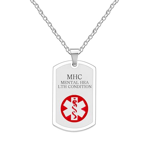 Oneress MHC Medizinische Alarm Halskette Für Männer, Edelstahl Reise Anhänger Diskretes Notfall Gesundheitsgeschenk YA5239 Weiß-MHC von Oneress