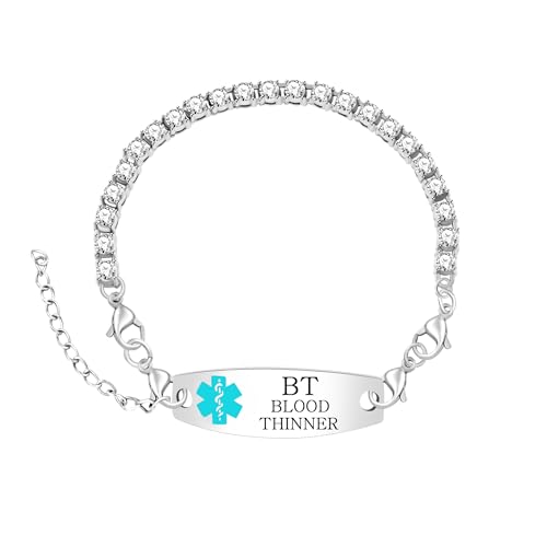 Oneress Medizinisches ID-Armband Für Damen - Blaues Schlangenstab-Symbol Schmuck, Personalisierbares Gesundheits-Alarmarmband Mit Graviertem Anhänger YA6001-BaiLan-BLOOD von Oneress